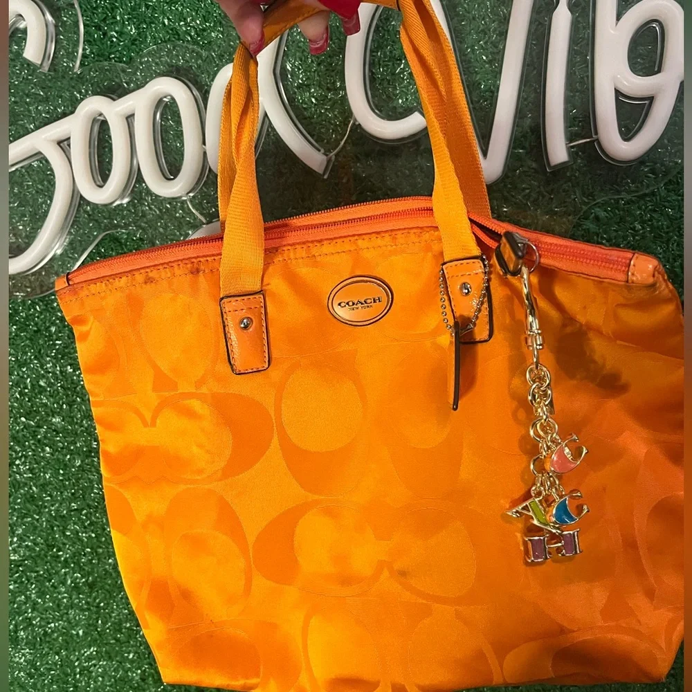 Coach Orange Nylon Tote with Unbranded Charm - Picture 4 of 11
